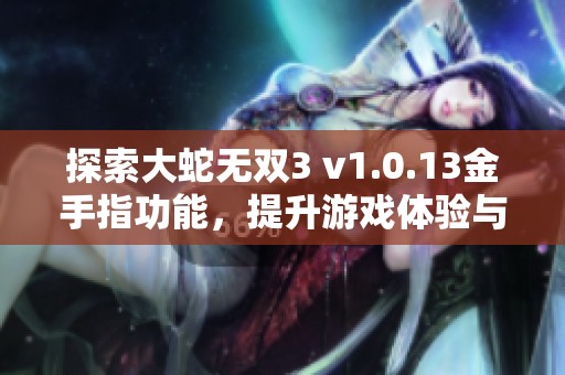 探索大蛇无双3 v1.0.13金手指功能，提升游戏体验与战斗力