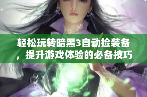 轻松玩转暗黑3自动捡装备，提升游戏体验的必备技巧